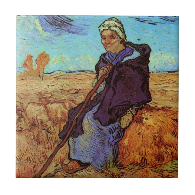 The Shepherdess (after Millet) by Vincent van Gogh Tile (Front)