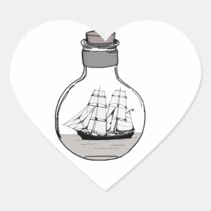 The ship in the glass bulb heart sticker