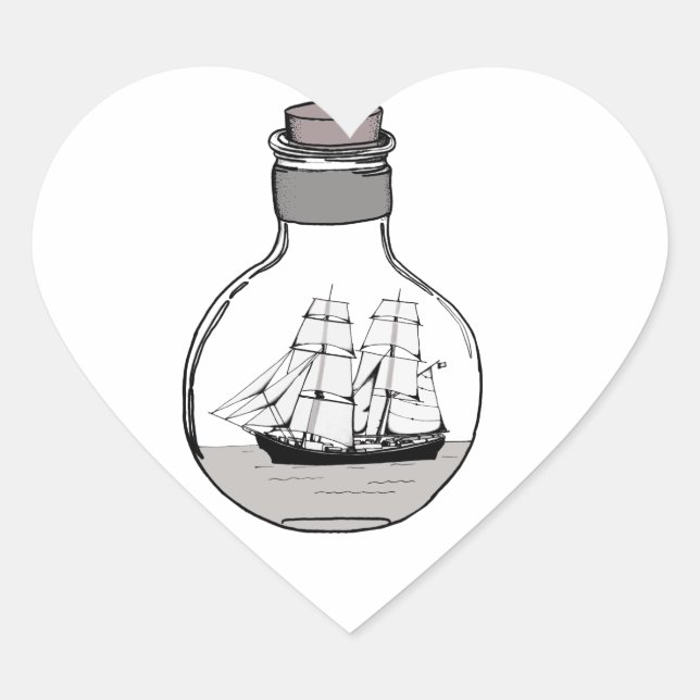 The ship in the glass bulb heart sticker (Front)
