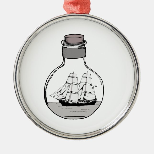 The ship in the glass bulb metal tree decoration (Front)
