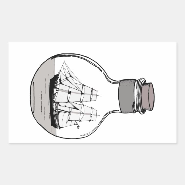 The ship in the glass bulb rectangular sticker (Front)