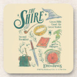THE SHIRE™ Watercolor Collage Graphic Coaster<br><div class="desc">Celebrate the simple comforts and grand adventures of The Shire™ with this charming Lord of the Rings™ collage design. Featuring a delightful collection of illustrated icons — including the One Ring, a Gandalf's hat and pipe, a well-packed travel rucksack, a trusty sword, a cozy hobbit door, and even a nod...</div>