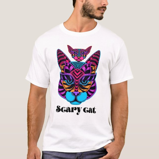 The shirt bears the design of a feline cat's head (Front)