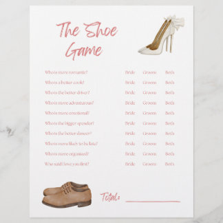 The Shoe Game - Bridal Shower Game Custom Letterhead