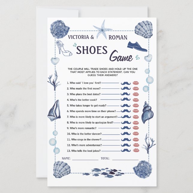 The Shoe Game Bridal Shower Nautical Wedding  (Front)