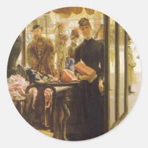 The Shop Girl by James Tissot, Victorian Fine Art Classic Round Sticker