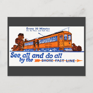 The Shore Fast Line Trolley Service Postcard