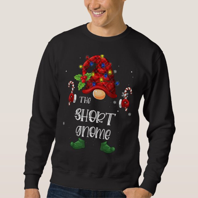 The Short Gnome Buffalo Plaid Christmas Tree Light Sweatshirt (Front)