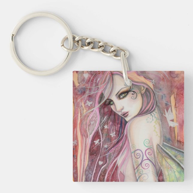 The Shy Flirt Modern Fairy Fantasy Art Key Ring (Front)