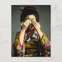 The Shy Geisha Vintage Old Japan Hand Coloured