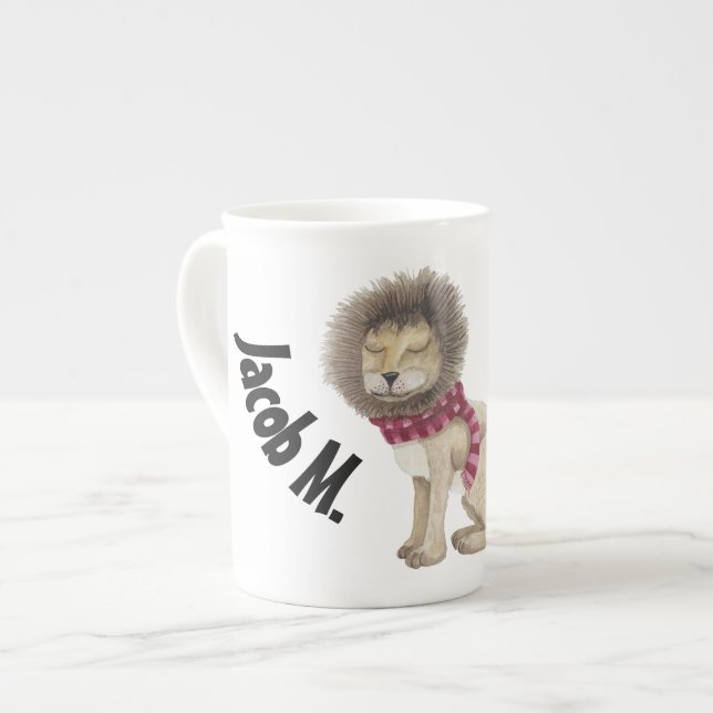 The Shy Lion Personalised Bone China Mug (Front Left)