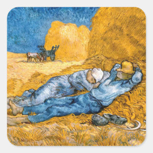 The Siesta (1890) landscape art Vincent Van Gogh Square Sticker