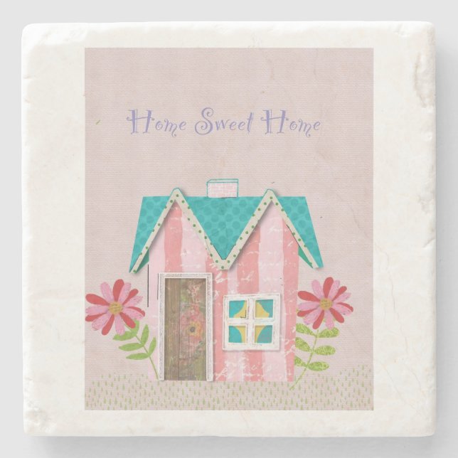 The Signature Whimsy (Pink & Teal) Stone Coaster (Front)