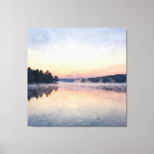 The Silent Awakening: Ethereal Morning Mist Over t Canvas Print