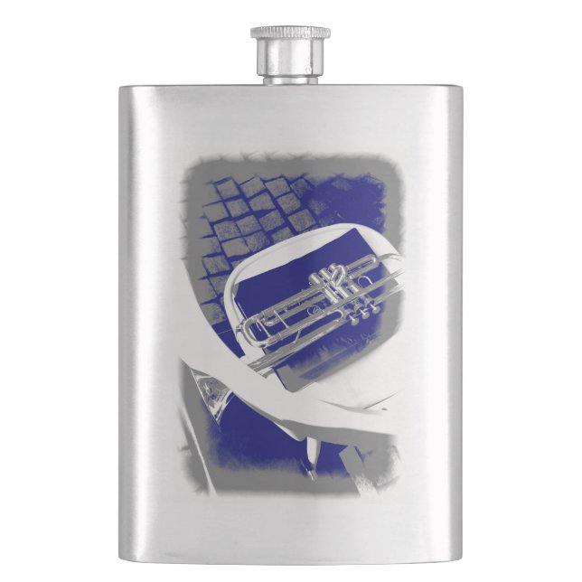 The silent trumpet hip flask (Front)