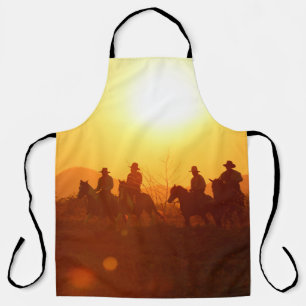 The silhouette of rider as cowboy outfit costume w apron