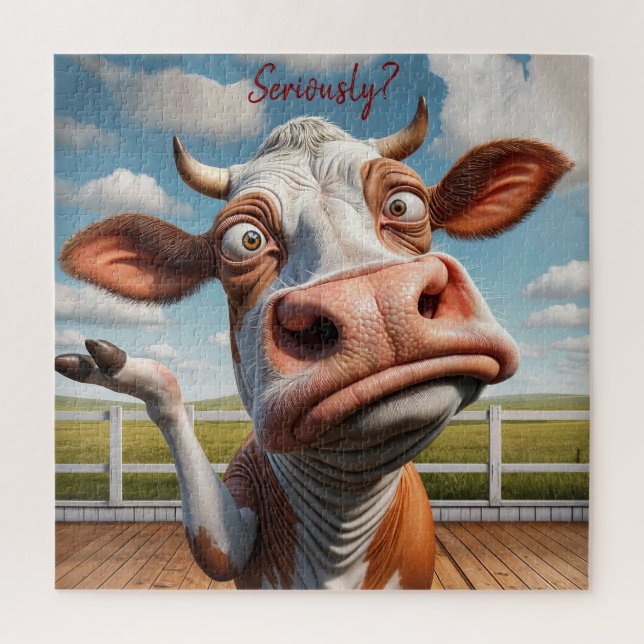 The Silly Cow - "Seriously?" Funny Quote Design Jigsaw Puzzle (Vertical)