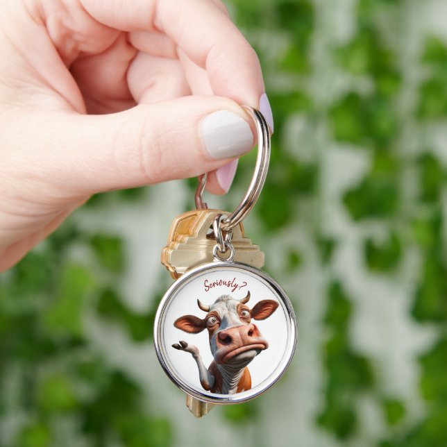The Silly Cow - "Seriously?" Funny Quote Design Key Ring (Hand)