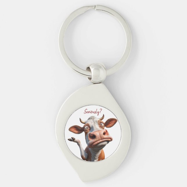 The Silly Cow - "Seriously?" Funny Quote Design Key Ring (Front)