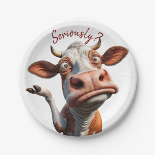The Silly Cow - "Seriously?" Funny Quote Design Paper Plate