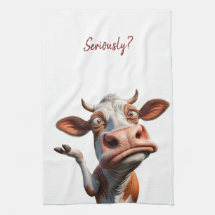 The Silly Cow - "Seriously?" Funny Quote Design Tea Towel