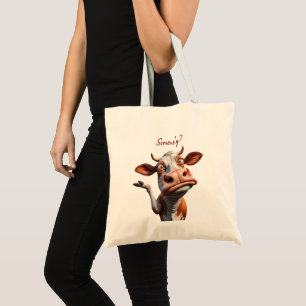 The Silly Cow - "Seriously?" Funny Quote Design Tote Bag