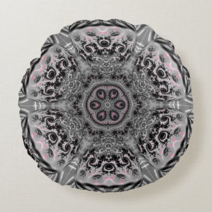 The Silver Fractal Garden Round Cushion