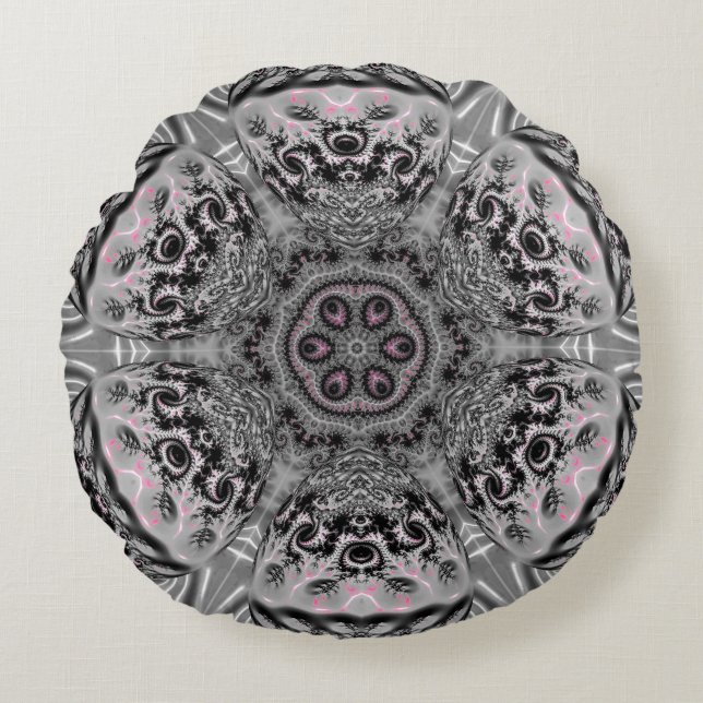 The Silver Fractal Garden Round Cushion (Front)