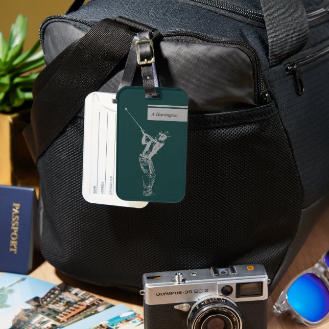 The silver golfer  luggage tag (Front & Back)