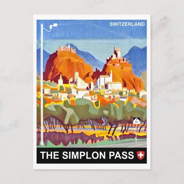 The Simplon Pass, Switzerland, vintage travel Postcard (Front)