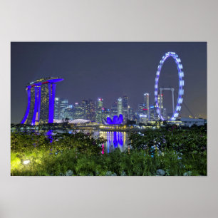 The Singapore Skyline by Night Poster