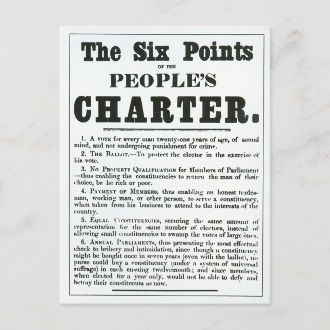 The Six Points of the People's Charter Postcard (Front)