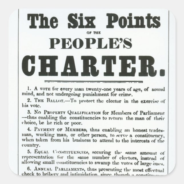 The Six Points of the People's Charter Square Sticker (Front)