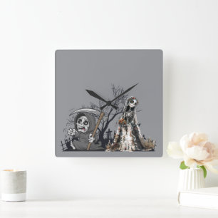 The Skeleton and the Corpse Bride. Square Wall Clock