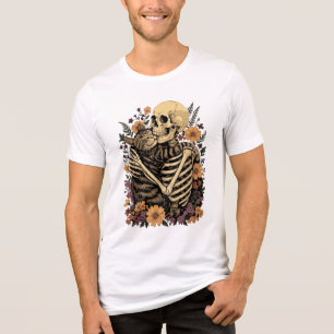 The Skeleton Hugging Cat Halloween Cat Lover Tri-Blend Shirt