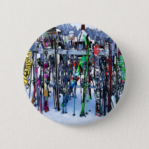 The Ski Party - Skis and Poles 6 Cm Round Badge