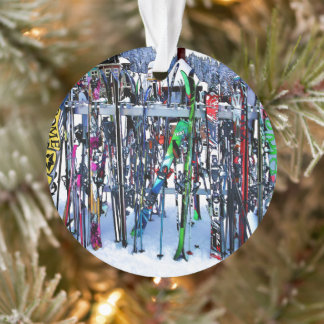 The Ski Party - Skis and Poles Ceramic Ornament