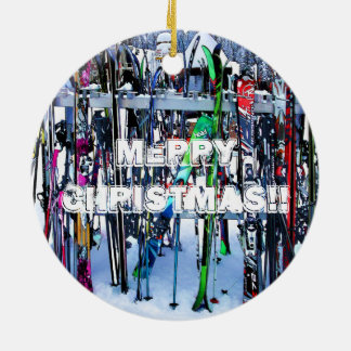 The Ski Party - Skis and Poles Ceramic Tree Decoration