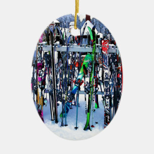 The Ski Party - Skis and Poles Ceramic Tree Decoration