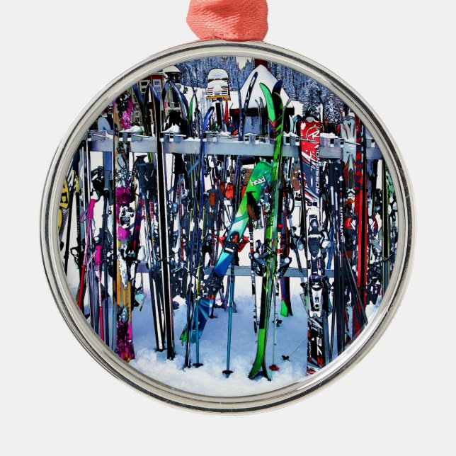 The Ski Party - Skis and Poles Metal Tree Decoration (Front)