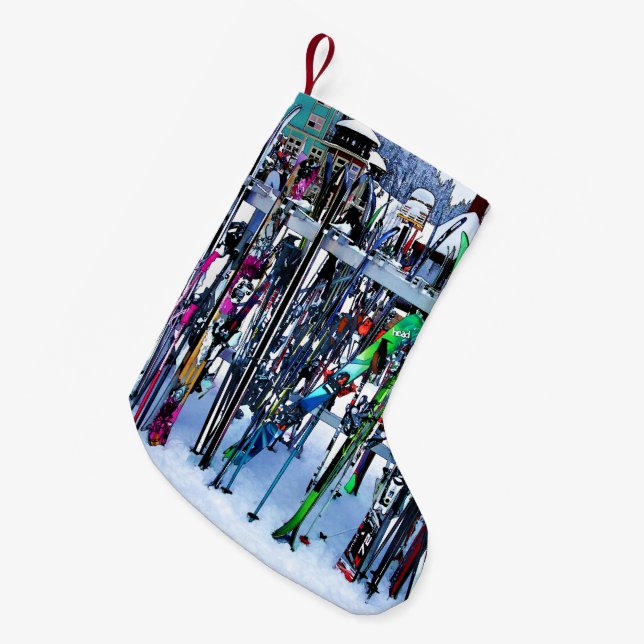 The Ski Party - Skis and Poles Small Christmas Stocking (Front (Hanging))
