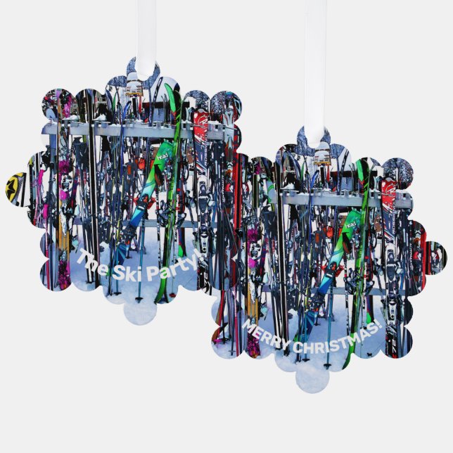 The Ski Party - Skis and Poles  Tree Decoration Card (Front/Back)