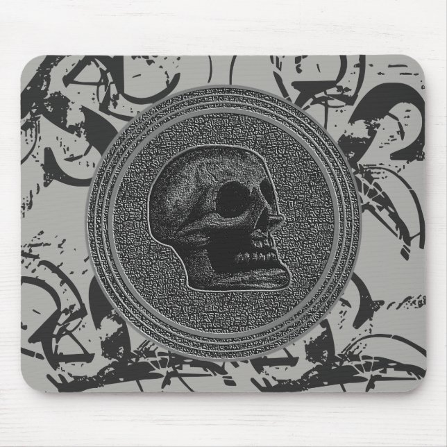 the Skull! (Circle Design ) 2018 Gray on Stone Mouse Mat (Front)