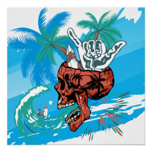 the skull of the surfer's paradise symbol poster