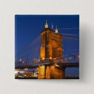 The skyline of Cincinnati, Ohio, USA at dusk 15 Cm Square Badge