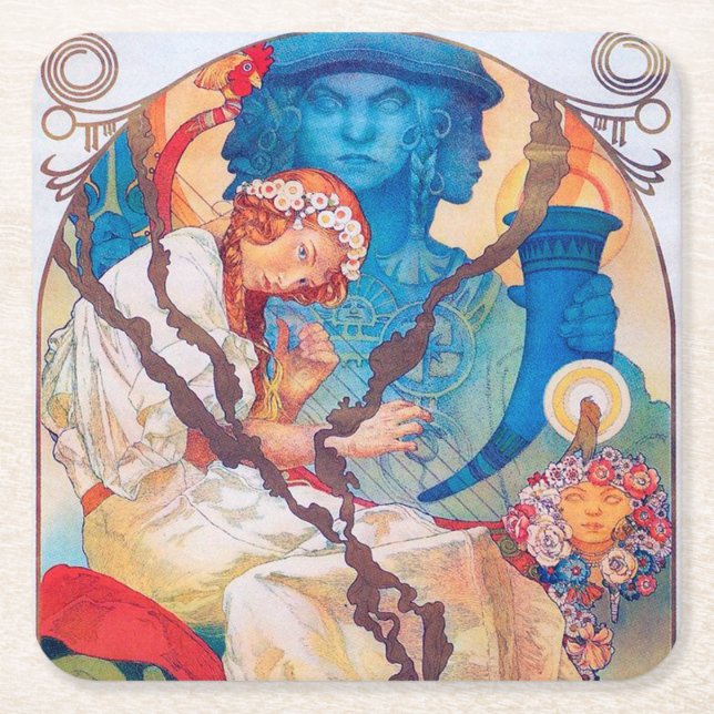 The Slav Epic, Alphonse Mucha Square Paper Coaster (Front)