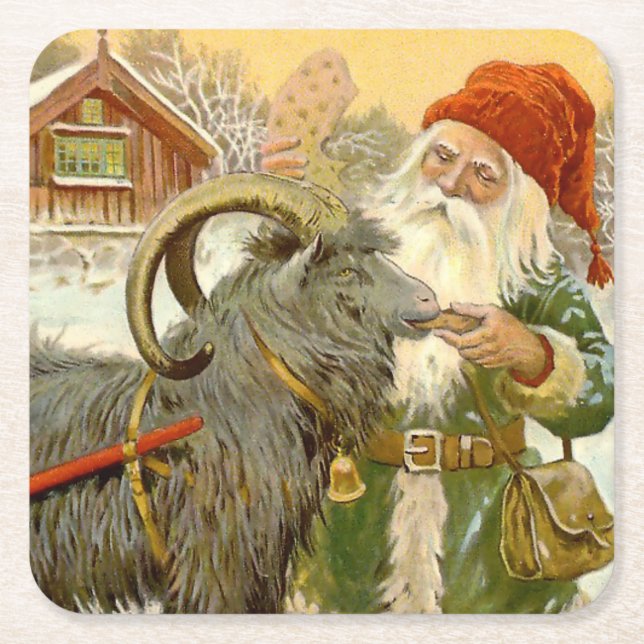 “The Sled Goat” by Jenny Nystrom Square Paper Coaster (Front)