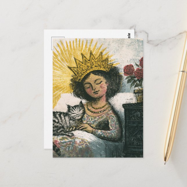 The Sleepy Cat and her Queen  Postcard (Front/Back In Situ)