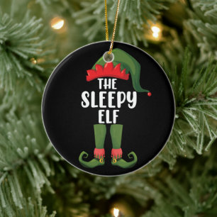 The Sleepy Elf Family Matching Group Christmas  Ceramic Tree Decoration