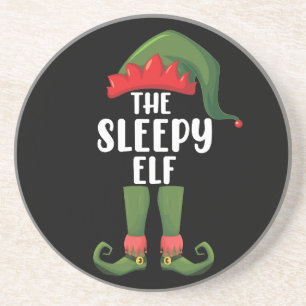 The Sleepy Elf Family Matching Group Christmas Coaster